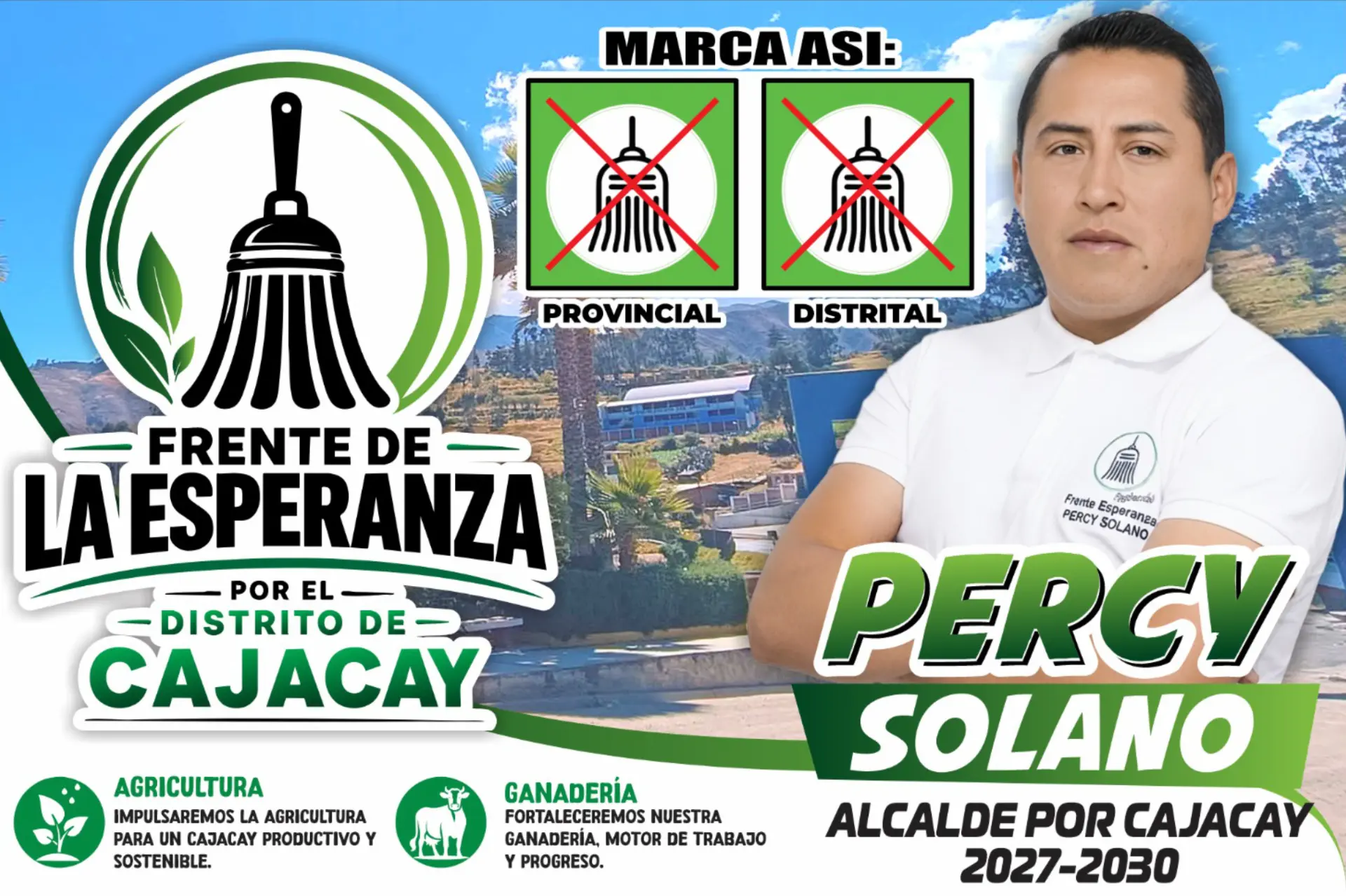Afiche de campaña de Percy Solano Laverio, candidato del Frente Unido